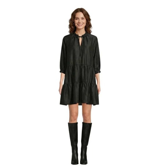 Hudson North Dresses & Skirts - NWT Hudson North Black Tiered Lyocell Blend Mini Dress Removable Slip Medium